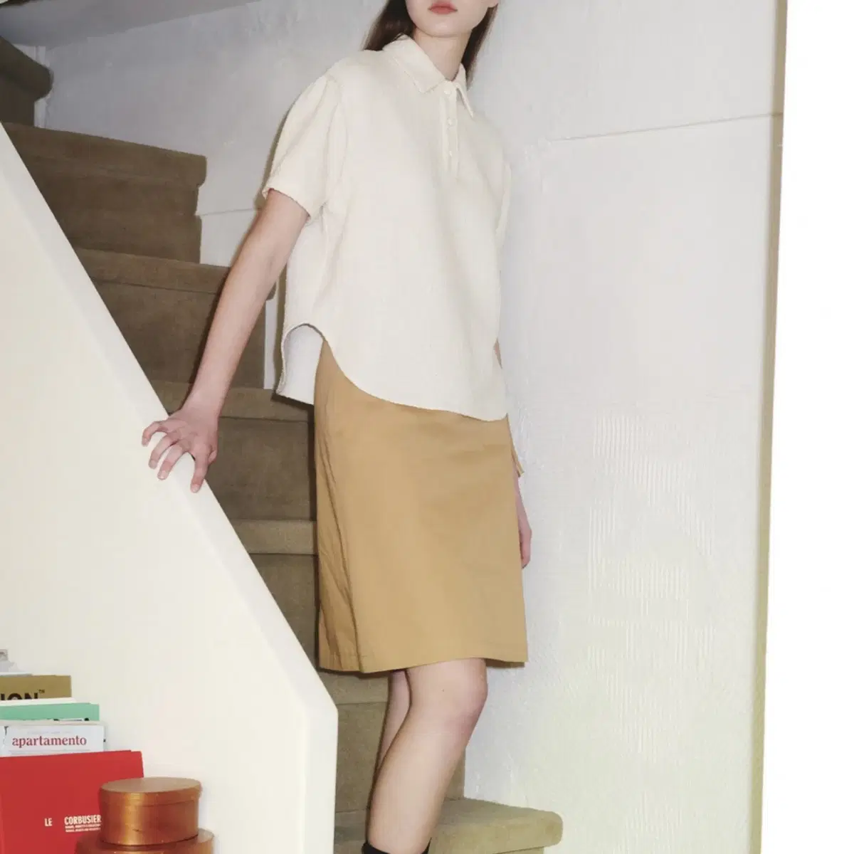 모어올레스 tweed polo (ivory)